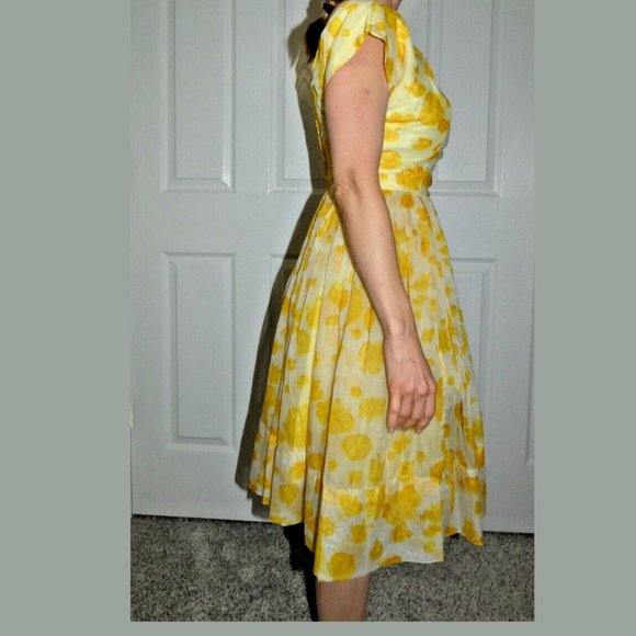 Vintage Jr Theme PROM Dress 50s Size XS Yellow Fluffy Chiffon Layers Petticoats - Picture 5 of 9
